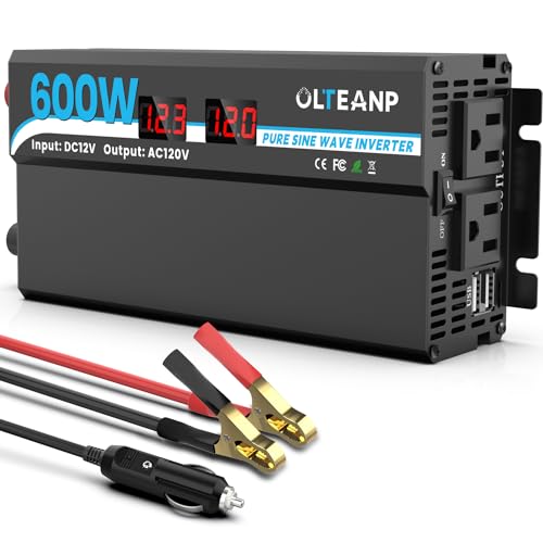 600W Pure Sine Wave Inverter 12V DC to 120V AC Converter for RV