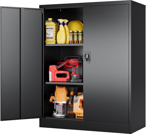 Small Metal Storage Cabinet with Doors and Shelves