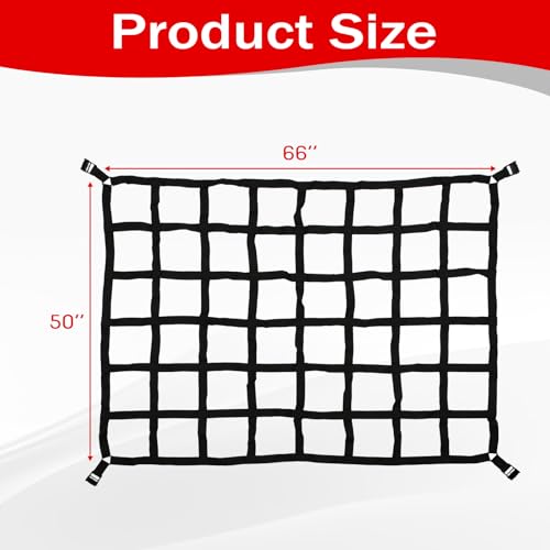 66" x 50" Truck Bed Cargo Net with Adjustable Cam Buckles & S