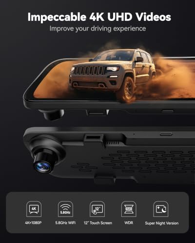 G840S 12" 4K Mirror Dash Cam Backup Camera with 32GB Card and GPS