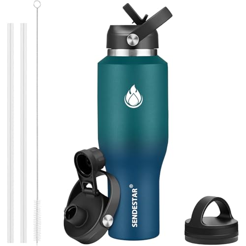 40oz Water Bottle Wide Mouth Stainless Steel Vacuum Insulated Double Wall with Straw Lids Fit in Any Car Cup Holder