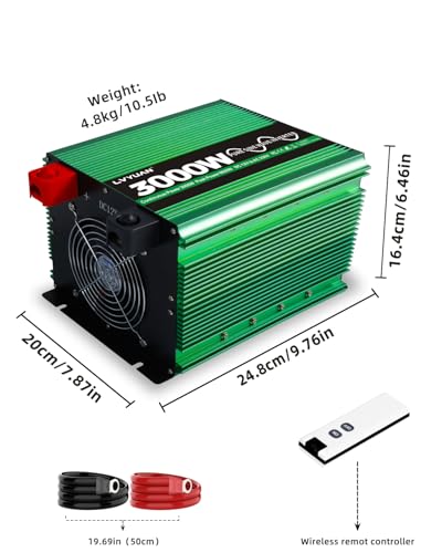 3000 Watt Pure Sine Power Inverter 12V to 110V 120V DC to AC Converter with 4 AC Outlets