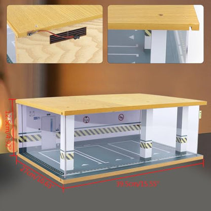 1 24 Parking Garage Model Car Garage Display Case with Clear Acrylic Cover and LED Lighting Toy Car Storage Tabletop Showcase for Boy Kids Home Toy Stores