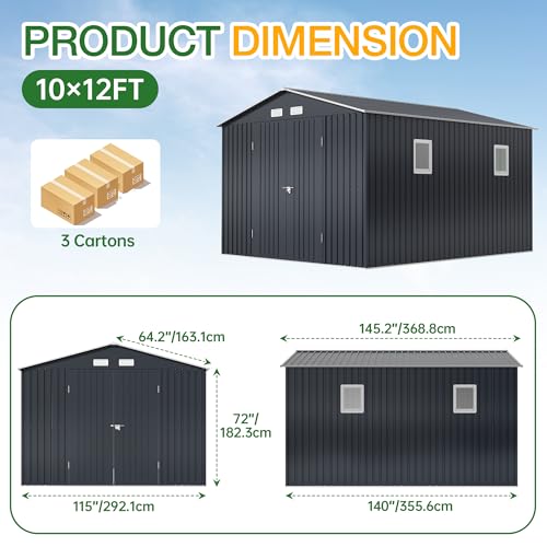 Steel Storage Shed with Floor Frame 10 x 12 ft