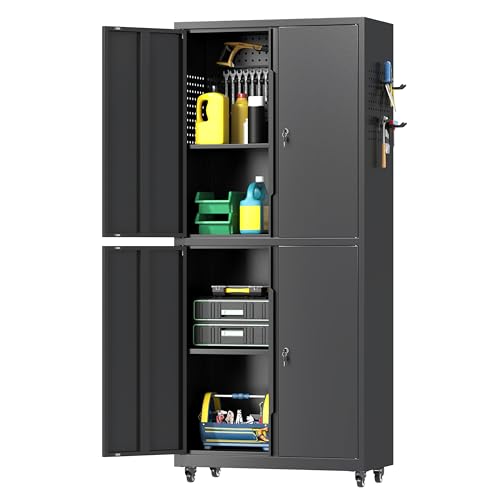 71" H Metal Tool Storage Cabinet with Lock and Wheels