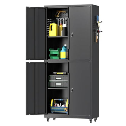 71" H Metal Tool Storage Cabinet with Lock and Wheels