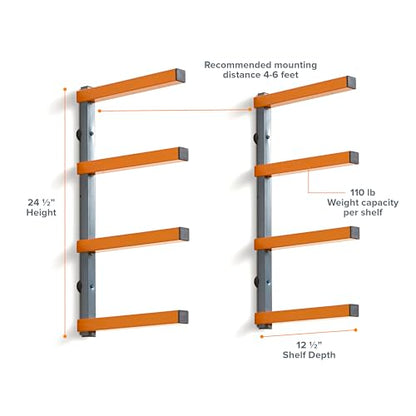 Wood Rack 4 Level Heavy Duty Lumber Storage Rack Wall Mount PBR