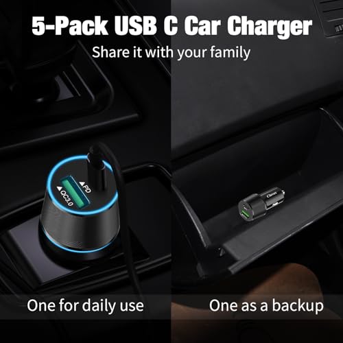 5 Pack 38W USB C Car Charger (5 Count)