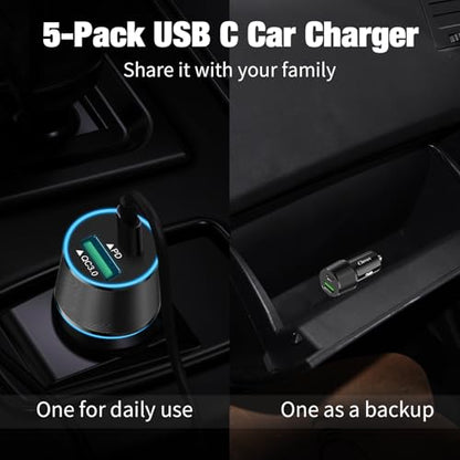 5 Pack 38W USB C Car Charger (5 Count)