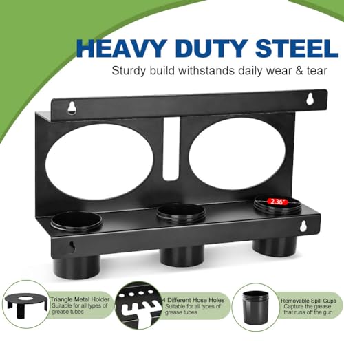 Grease Gun Holder Rack Wall Mount Tractor Compatible with 2 Grease Guns