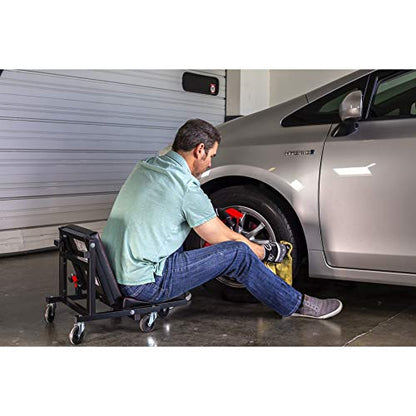 2-in-1 Rolling Creeper Seat Converts from High to Low Roller Seat, Fast, Tool-Free Conversion, Garage, Shop, Brake Jobs, Washing, Detailing, Maintenance, Thick Pad, 3-in. Casters - 240298