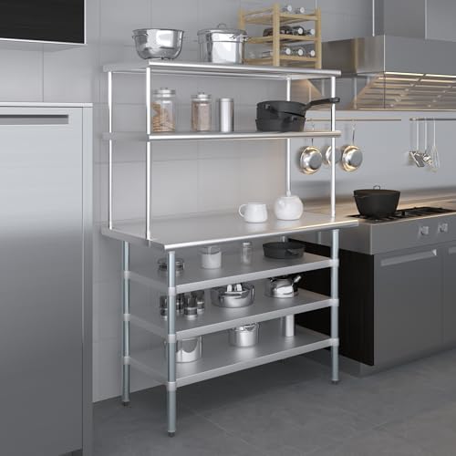 24" x 48 Stainless Steel Work Table with 3 Shelves and 18" Wide Double Tier Overshelf