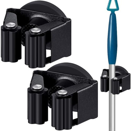 2 Pcs Magnetic Broom Holder Wall Mounted Anti Slip Rack (2 Count)
