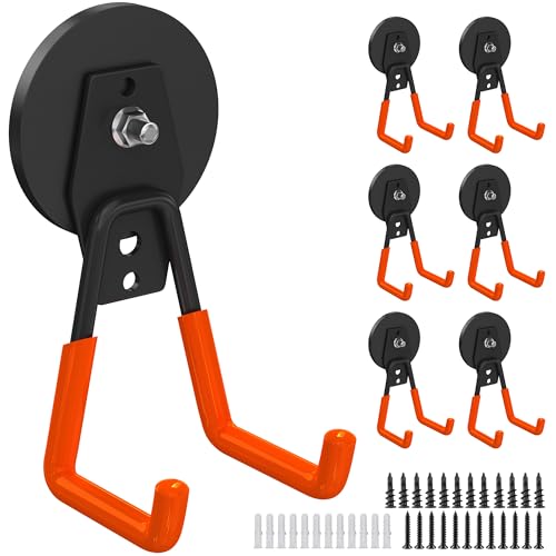 6Pcs Heavy Duty Storage Magnetic Utility Hooks Large Garage Strong Extra Magnet Hooks Hanger with Anti (6 Count)