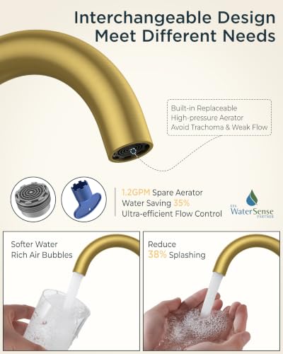 Bathroom Sink Faucet 3 Hole Brushed Gold 4 Inch Centerset 2 Pack (2 Count)