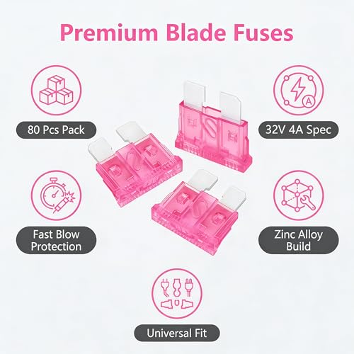 80Pcs) 4 Amp Standard Fuse, 4A Car Blade Fuses for Car/RV/Truck/SUV/Motorcycle/Boat (80 Count)