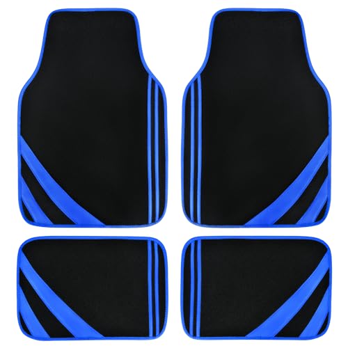 Faux Leather Car Mats Blue Edge Waterproof Car Floor Mats Car Carpet Mats 4 Pieces with Double Stitch Line Anti