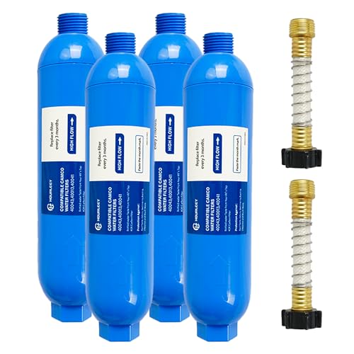 4 Pack RV Inline Water Filter with 2 Flexible Hose Protector