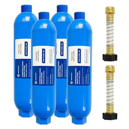 4 Pack RV Inline Water Filter with 2 Flexible Hose Protector