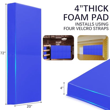 60" 72" High Gym Wall Padding 2" Thick Foam Basketball Court Wall Mount Protector for Garage Taekwondo Babyroom