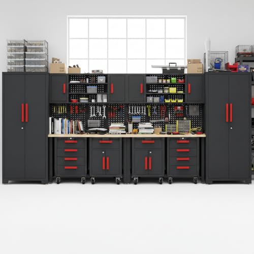 12 PC Heavy Duty Steel Garage Storage Cabinet System & Bench