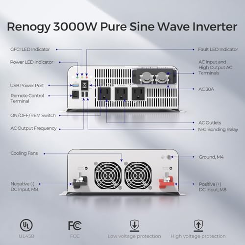 Inverter PUH 3000W Pure Sine Wave Power Inverter with UPS Transfer Switch & Bluetooth