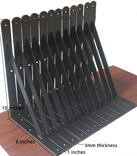 12 Pack L10 x H 8" Black Heavy Duty Shelf Brackets with Screws Metal Shelf Brackets Shelf Support Angle Brackets for Shelves L Brackets Heavy Duty Floating Shelf Brackets (12 Count)