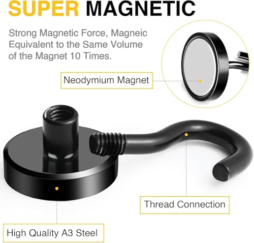 Magnetic Hooks 12pcs 85lbs Cruise Essentials 2026 Magnet Hook Black (12 Count)