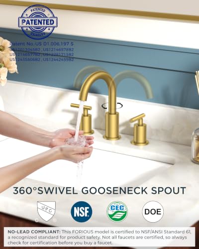 Bathroom Sink Faucet 3 Hole Brushed Gold 8 Inch Widespread