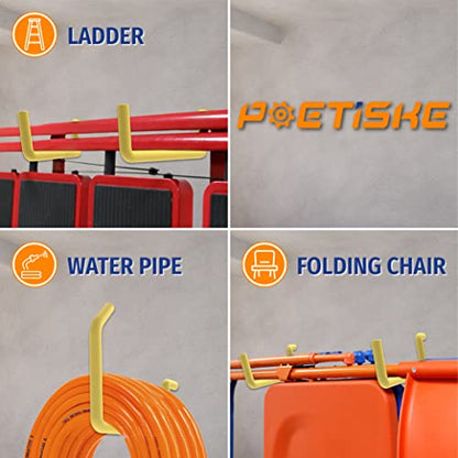 POETISKE Screw in Ladder Bike Hooks Ceiling Hanger Wall Mounted Bicycle Chair Garage Organization Heavy Duty Vinyl Coated 4Pack (4 Count)