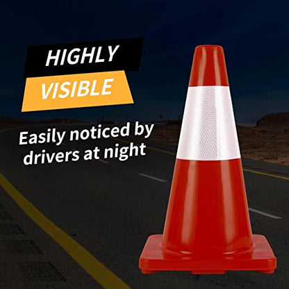 Traffic Cones 18 inch 12 Pack Safety Cones Orange with Reflective Collars Fit Parking Lot