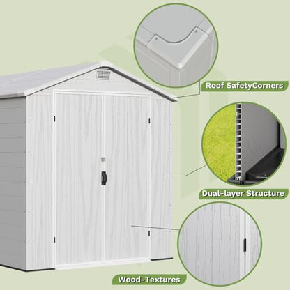 6X8 FT Resin Outdoor Storage Shed with Floor