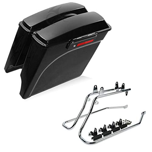 Motorcycle 5" Stretched Saddlebags with Black Conversion Brackets Fit For Harley Softail Deluxe Heritage Softail 1984 (2 Count)