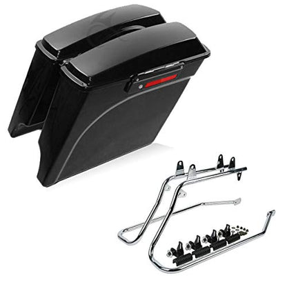 Motorcycle 5" Stretched Saddlebags with Black Conversion Brackets Fit For Harley Softail Deluxe Heritage Softail 1984 (2 Count)