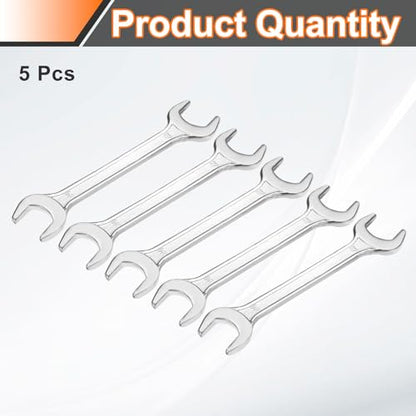 5pcs Double Open End Wrench 24mm x 27mm Metric 15 Degree Offset Angle Small Flat Head Wrench Galvanizing Open Ended Spanner for Automotive Repair Furniture Assembly (5 Count)
