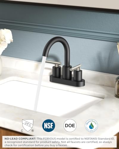 Bathroom Sink Faucet 3 Hole Black and Silver 4 Inch Centerset