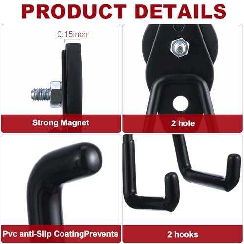34 Pcs Large Magnetic Hooks Heavy Duty Garage Magnet Hooks Strong Storage Utility Magnetic Hangers with Anti Slip Rubber Coating for Indoor and Outdoor Hanging (34 Count)