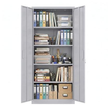 71 Inch Grey Metal Storage Cabinet with Locking Doors