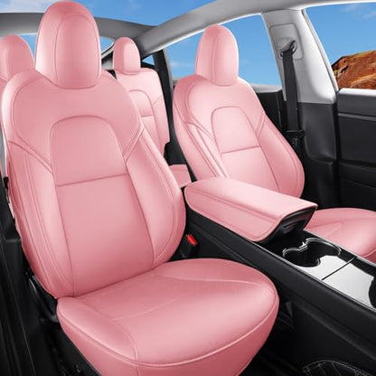 Tesla Model Y Car Seat Covers Nappa Leather Car Interior Seat Airbag Compatible Cushion Cover Full Set Custom Fit 2024 2023 2022 2021 2020 (11 Count)