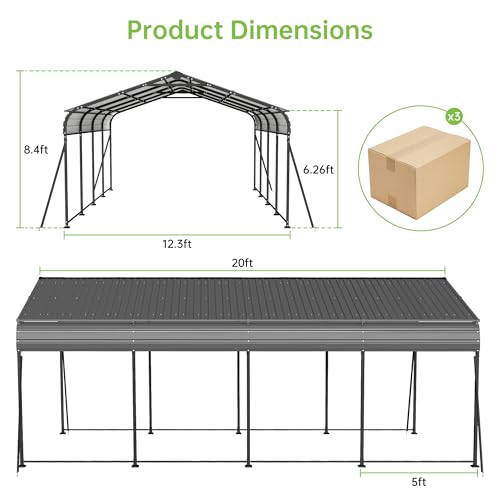 12x20 FT Updated Galvanized Steel Roof Metal Carport
