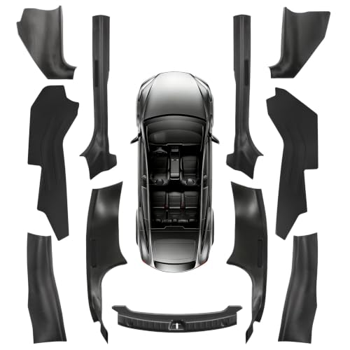 11PCS Carbon Fiber Door Sill Protector Model Y Juniper 2025 2026 8Pcs Door Sill Protector and 2Pcs Center Console Anti
