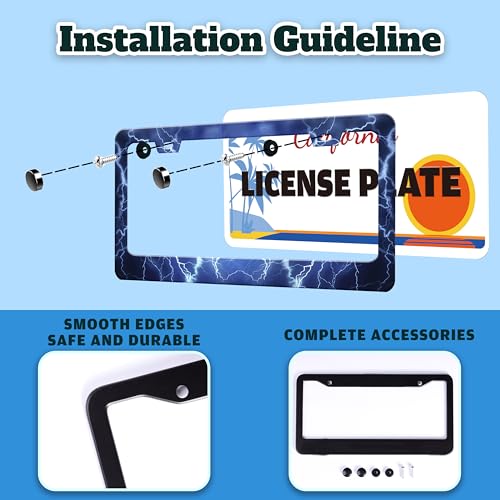 Blue Lightning License Plate Frame Funny Thunder License Plate Holder