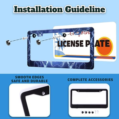 Blue Lightning License Plate Frame Funny Thunder License Plate Holder
