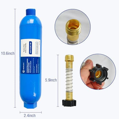2 Pack RV Inline Water Filter with 2 Flexible Hose Protector (2 Count)