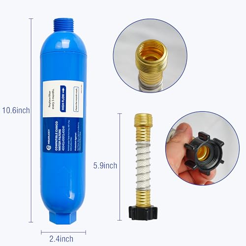 4 Pack RV Inline Water Filter with 2 Flexible Hose Protector