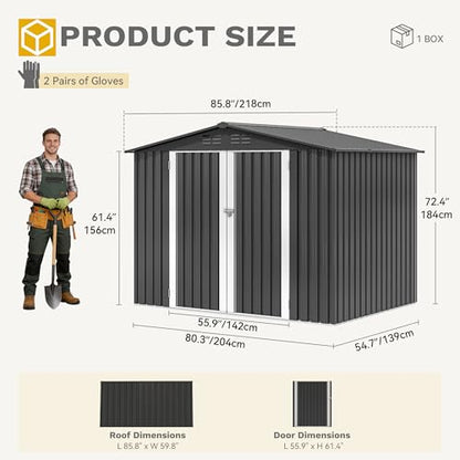 7'x5' Large Metal Outdoor Storage Shed