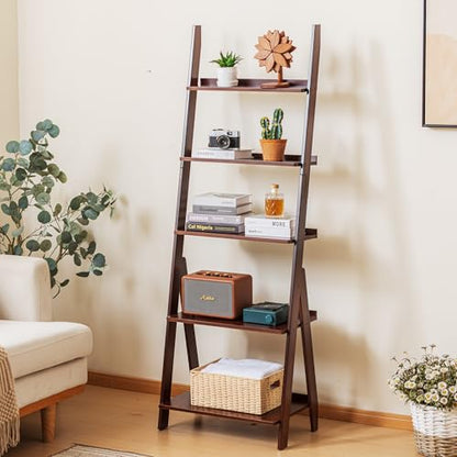 Bamboo Ladder Shelf Bookcase (5 Count)
