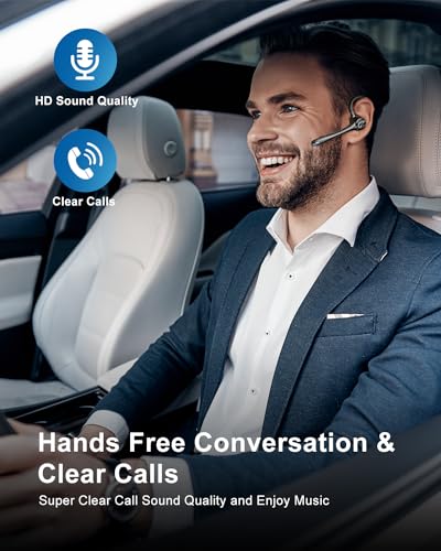 Bluetooth Headset Wireless Earpiece Earbuds with Noise Canceling Microphone 160H Standby Time Hands Free Headphones Single Ear Earphones for IOS Android Samsung Cell Phones Business Home Office Gaming