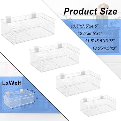 4 Pcs Slatwall Basket Set Ventilated Metal Slatwall Basket Hanging Wire Bins Wall Mounted Accessories for Panel Garage Storage Display Organizing (4 Count)
