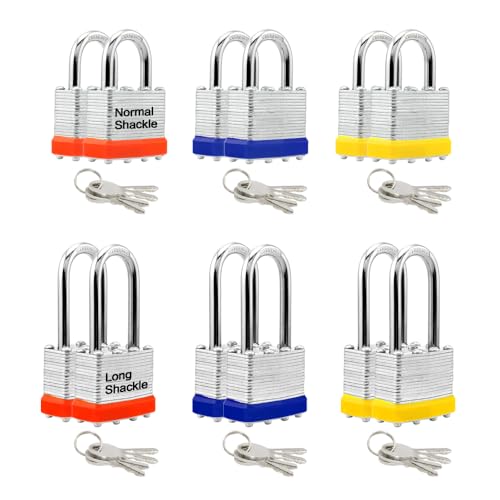 Laminated Keyed Alike Padlock 12 Pack Mixed Long & Normal Shackles (12 Count)